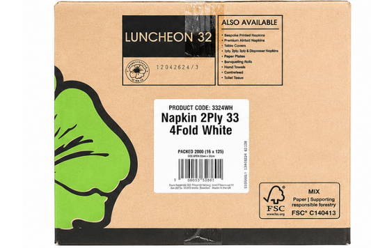 Napkin 2Ply 33 4Fold White, 2000packed