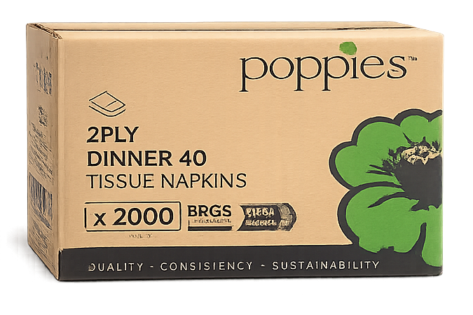 White Tissue Napkins 2ply dinner 40cm, packed 2000