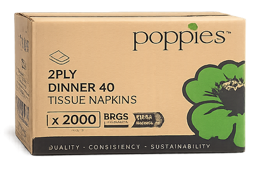 White Tissue Napkins 2ply dinner 40cm, packed 2000