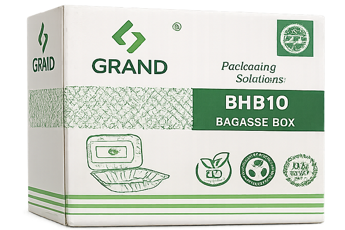 BHB10 bagasse Burger boxes, HP10, 1X200 G.W. 6kg, Grand