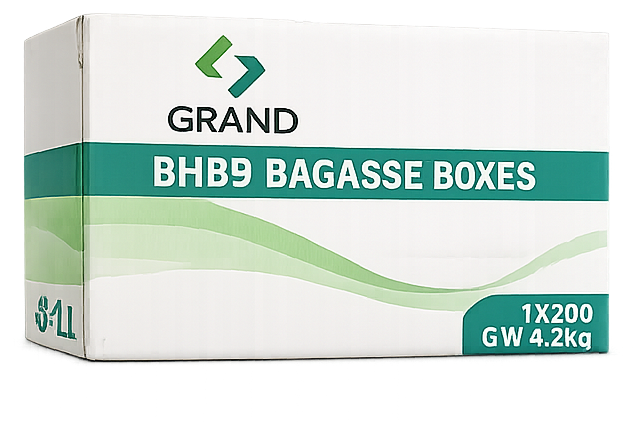 BHB9 bagasse Burger boxes, hp9 , 1X200 G.W. 4.2kg, Grand