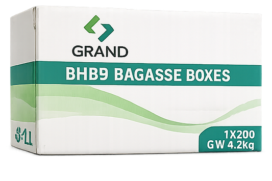 BHB9 bagasse Burger boxes, hp9 , 1X200 G.W. 4.2kg, Grand