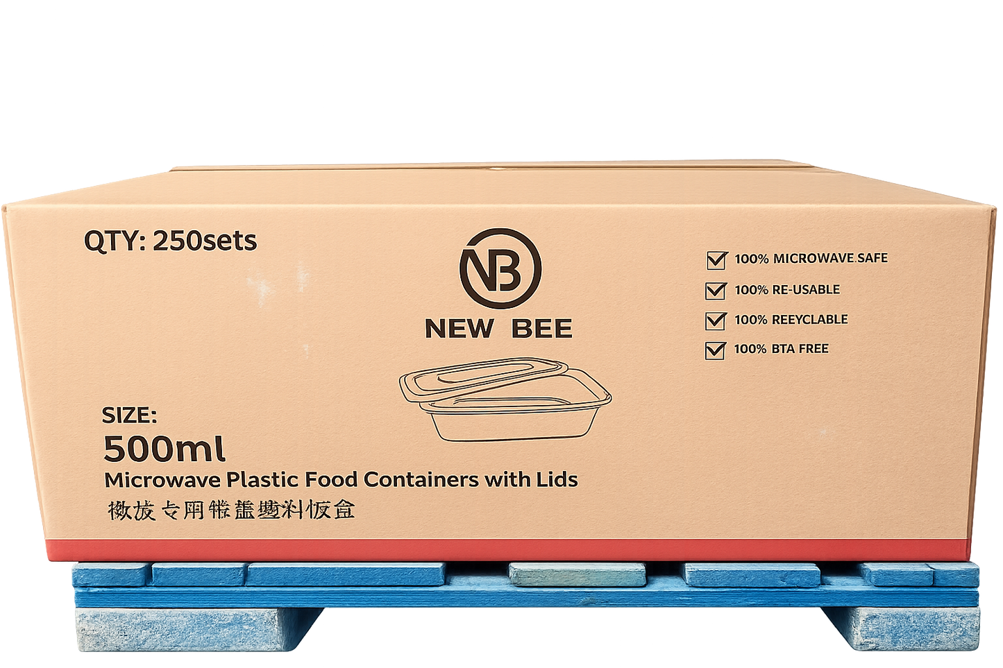 500ml new bee conatiner with lids, QTY 250sets