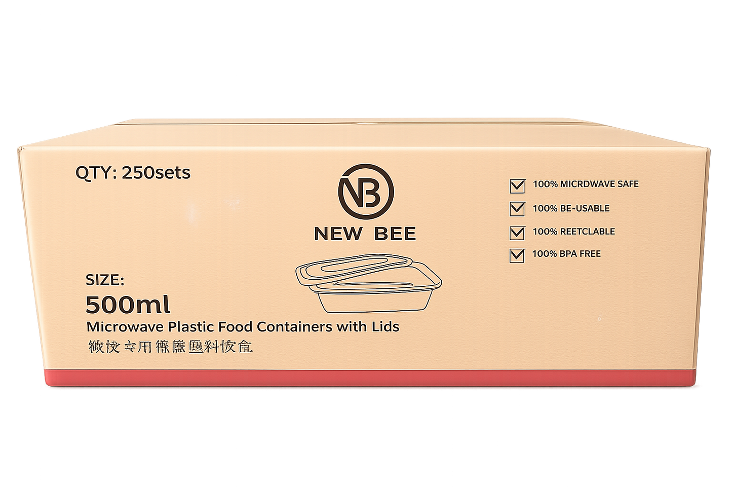 500ml new bee containers with lids, QTY 250sets