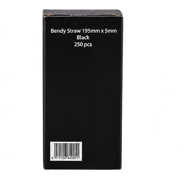 Bendy Straw 195mm x 5mm Black, 250pcs
