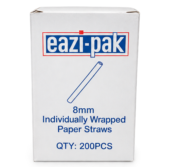 Eazi-pak 8mm Paper Straws, 200pcs